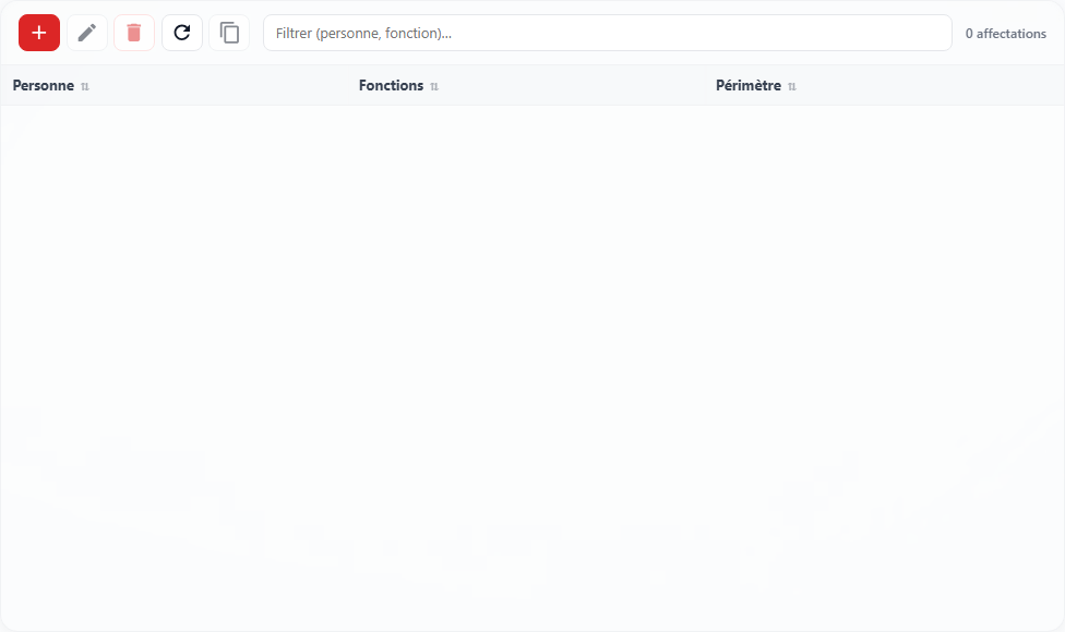 Liste des affectations personne ↔ fonction