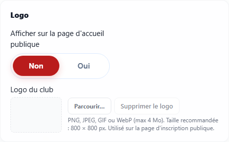 Bloc Logo : affichage accueil public et fichier image